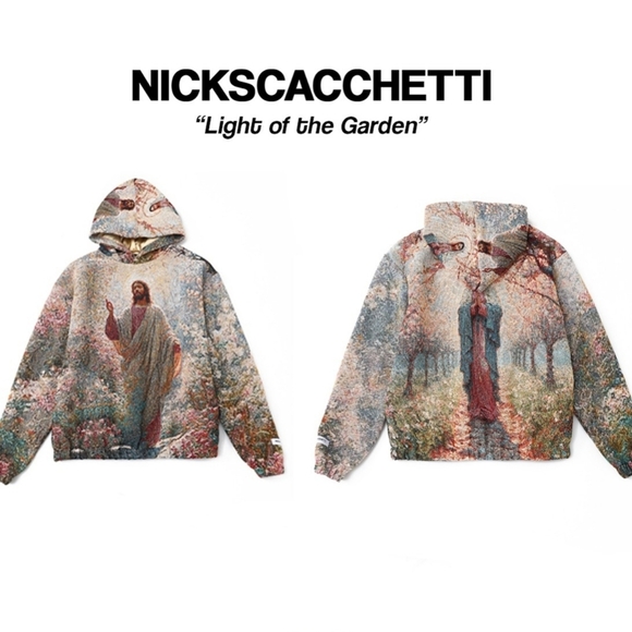 Nickscacchetti Jaquard Tapestry Jesus/ Blessed Mother Mary Hoodie Adult Med NWOT - Picture 16 of 16